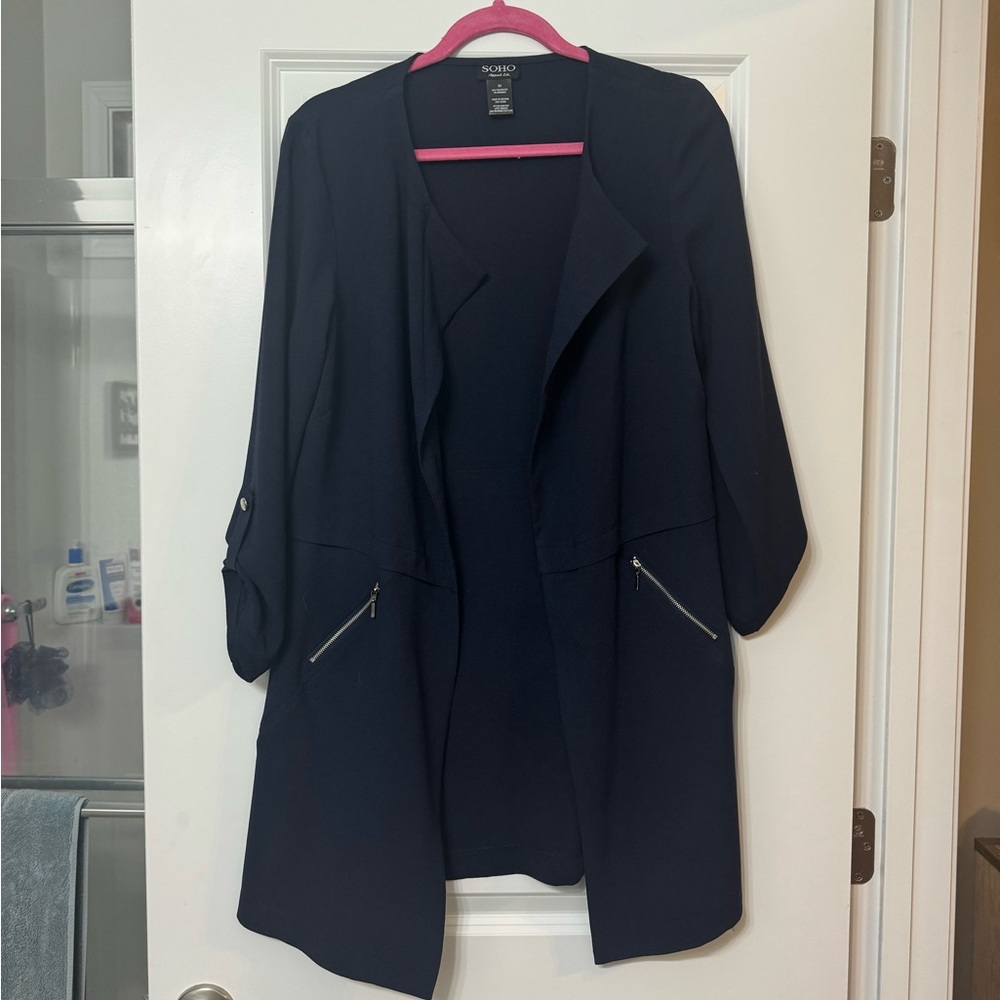 Navy SOHO Cardigan W/Zipper Pockets